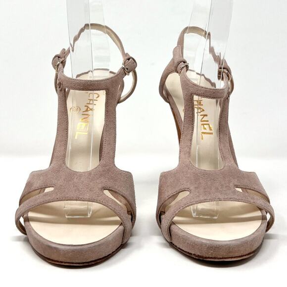 Chanel Mauve Suede Platform Sandals with Interlocking Logo- Size 37 - Picture 4 of 11